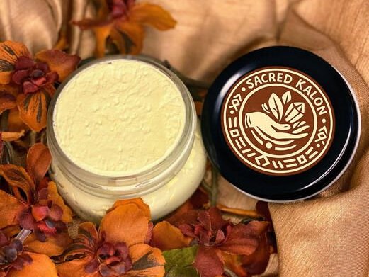 Whipped body butter in a Sacred Kalon jar